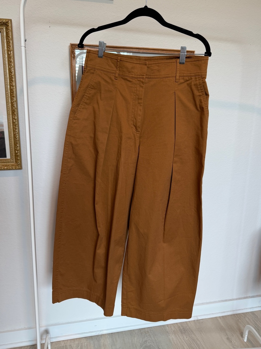 Babaton Camel Brown Pleated Front Trouser Pants Wide Leg